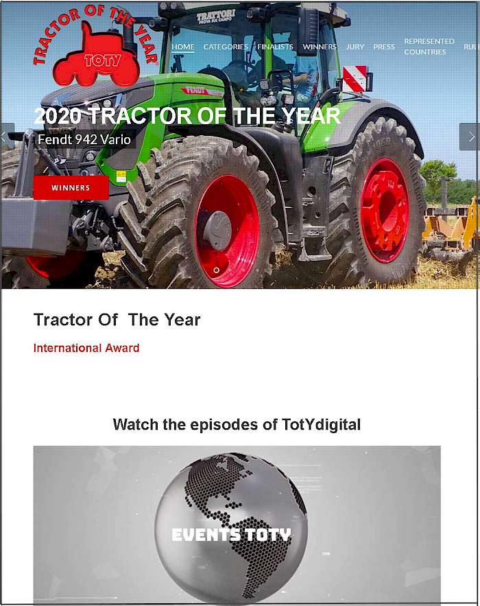 Screenshot der TOTY-Homepage www.tractoroftheyear.com