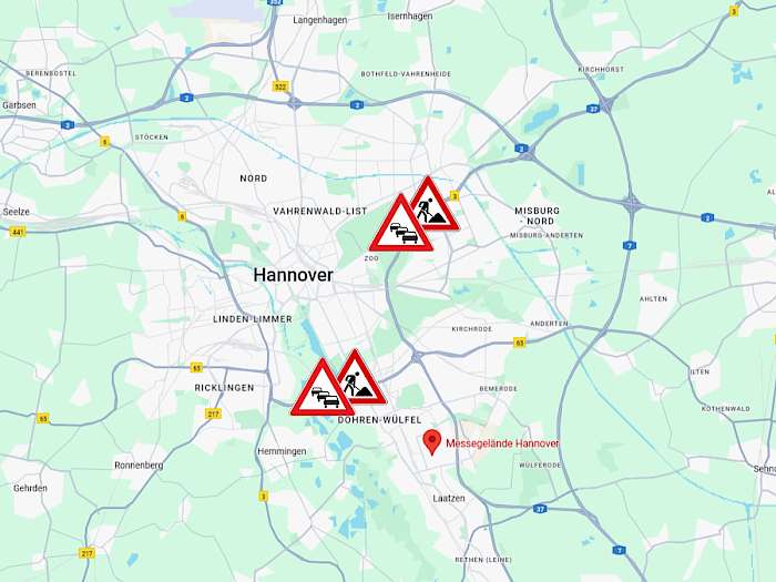 Karte mit Baustellen